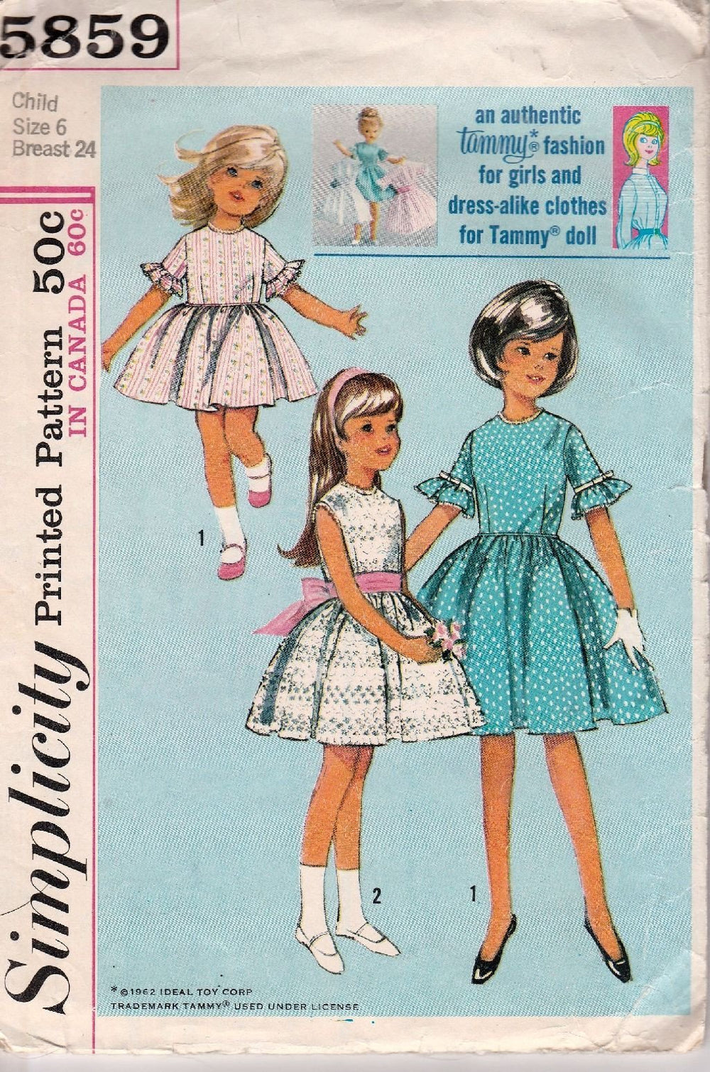 Simplicity 5859 Vintage Sewing Pattern 1960's Little Girls Full Skirt Dress Pleats Doll - VintageStitching - Vintage Sewing Patterns