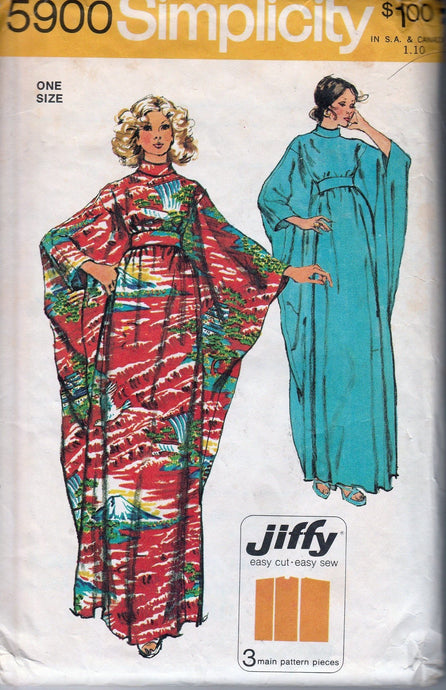 Simplicity 5900 Vintage 70's Sewing Pattern Jiffy Hippy Caftan Dress Robe - VintageStitching - Vintage Sewing Patterns