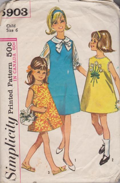 Simplicity 5903 Girls One Piece Jumper Dress Blouse Vintage Pattern - VintageStitching - Vintage Sewing Patterns