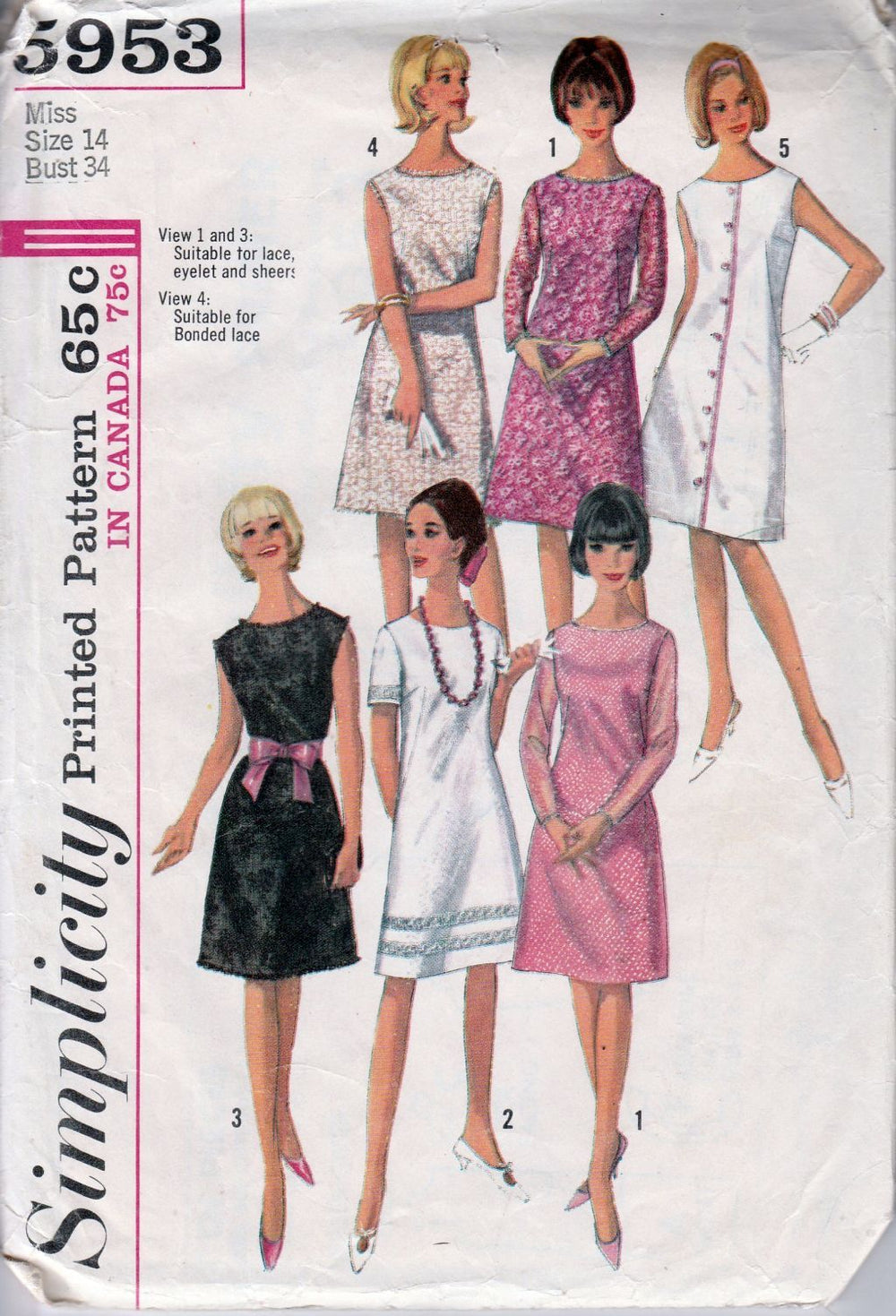 Simplicity 5953 Ladies One Piece A-line Dress Vintage Sewing Pattern 1960's - VintageStitching - Vintage Sewing Patterns