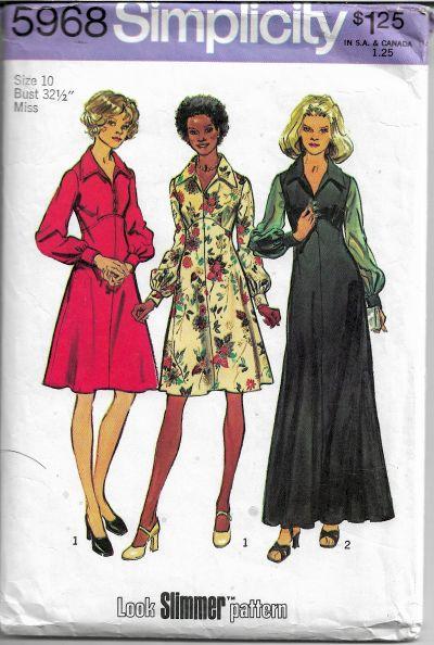 Simplicity 5968 Vintage Sewing Pattern 1970s Ladies Dress Gown Empire Waist - VintageStitching - Vintage Sewing Patterns