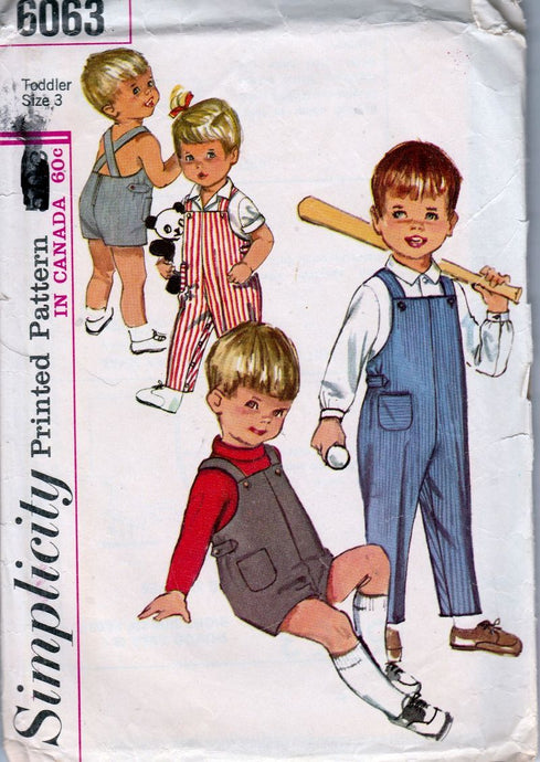 Simplicity 6063 Toddlers Overalls Shorts Shirt Vintage 1960's Sewing Pattern - VintageStitching - Vintage Sewing Patterns