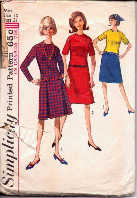 Simplicity 6078 Vintage 1960's Sewing Pattern Ladies Dress Low Drop Waist - VintageStitching - Vintage Sewing Patterns