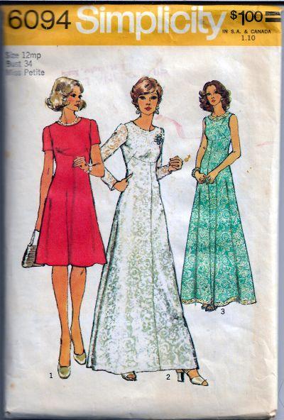 Simplicity 6094 Miss Petite Dress Gown Vintage Sewing Pattern 1970s - VintageStitching - Vintage Sewing Patterns