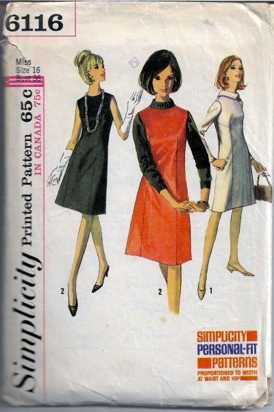 Simplicity 6116 Ladies Jumper Dress Vintage Sewing Pattern 1960s - VintageStitching - Vintage Sewing Patterns