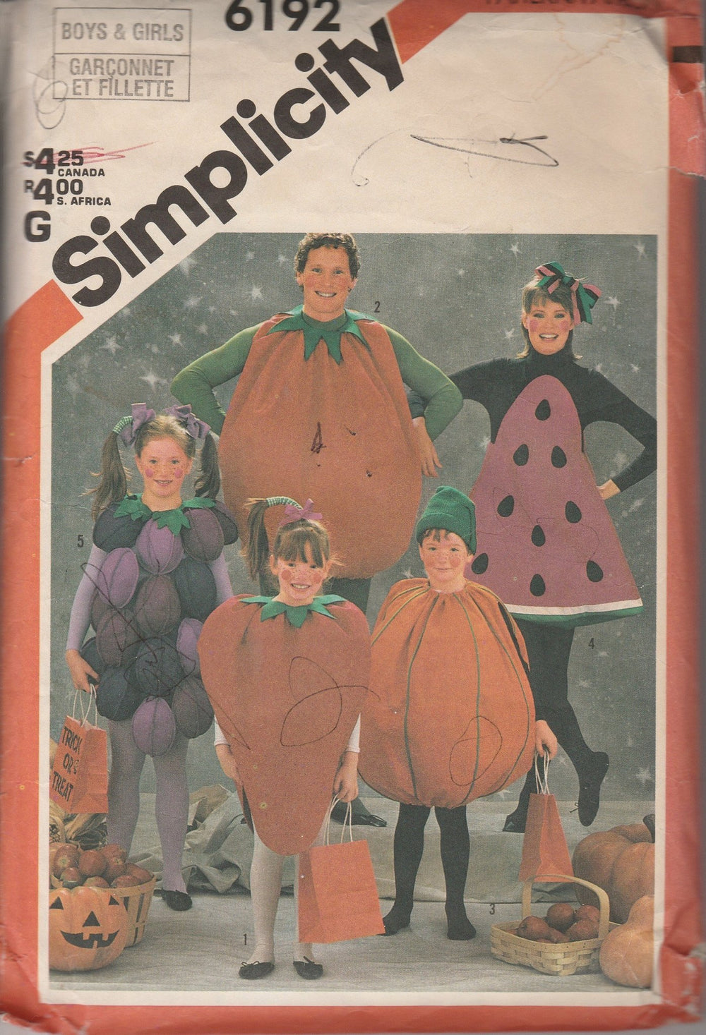 Simplicity 6192 Childrens Fruit Vegetable Halloween Costume 'Vintage Sewing Pattern 1980's - VintageStitching - Vintage Sewing Patterns