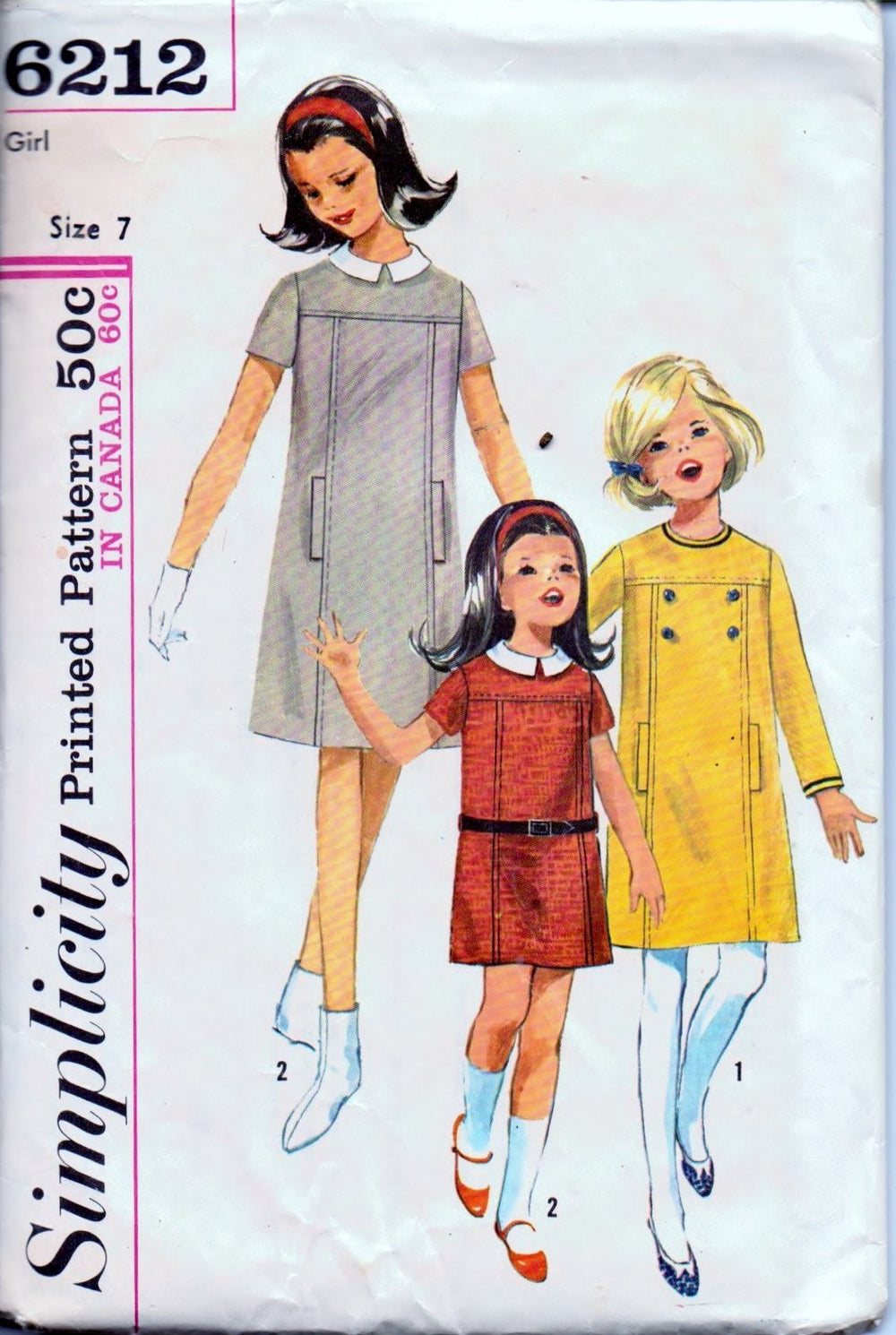 Simplicity 6212 Young Girls One Piece Dress Detachable Collar Vintage 1960's Sewing Pattern - VintageStitching - Vintage Sewing Patterns