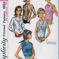Simplicity 6238 Vintage Sewing Pattern 1960's Ladies Blouse Collarless Back Opening - VintageStitching - Vintage Sewing Patterns