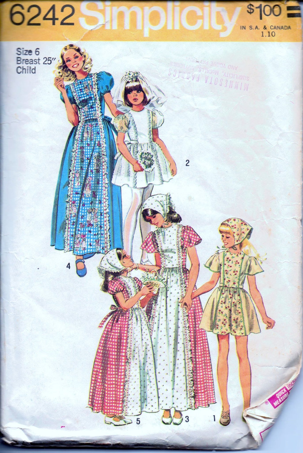 Simplicity 6242 Girls' Long Short Dress First Communion Scarf Vintage 70's Sewing Pattern - VintageStitching - Vintage Sewing Patterns