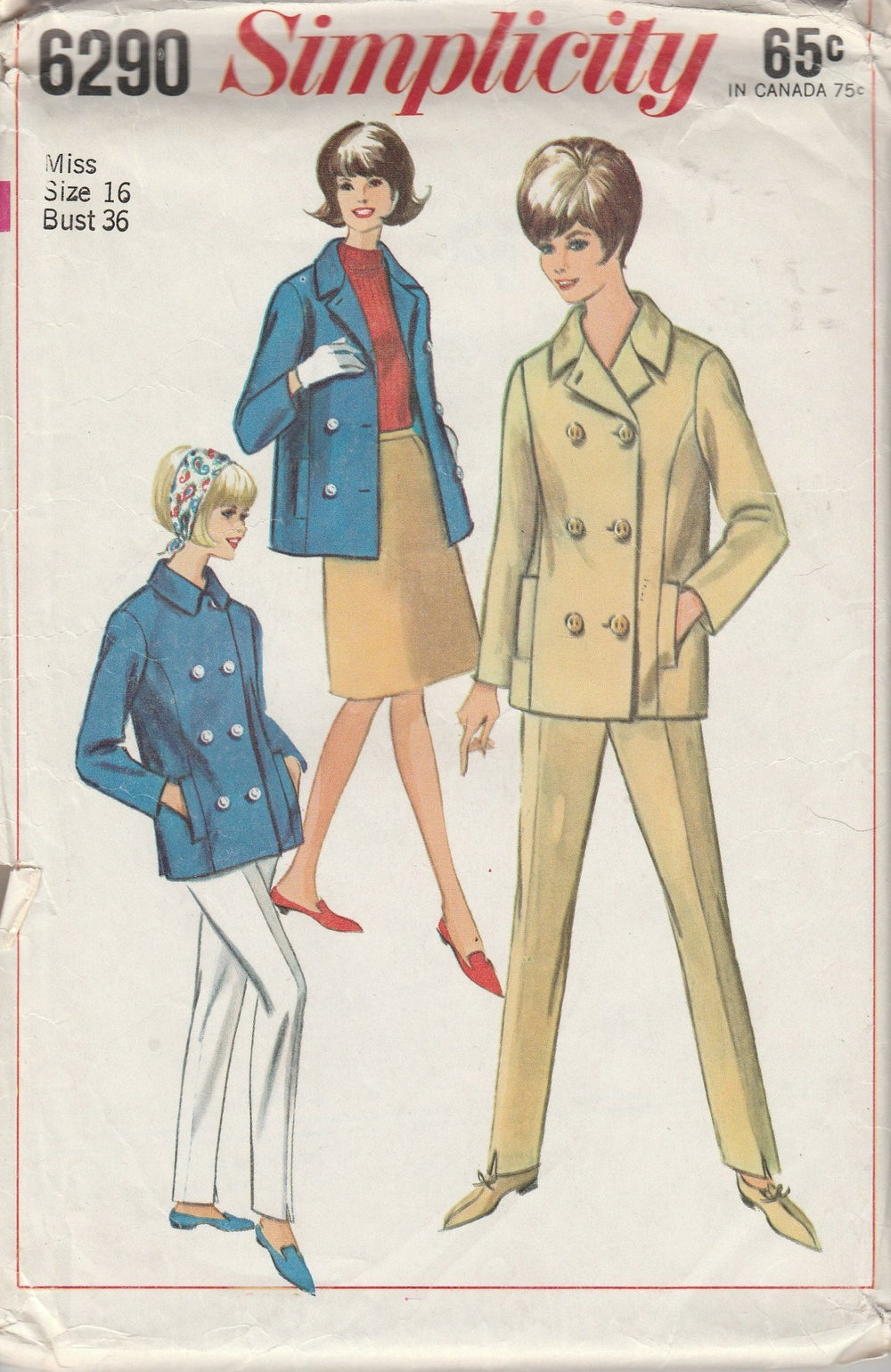 Simplicity 6290 Vintage 60's Sewing Pattern Ladies Two Piece Suit Jacket Pants - VintageStitching - Vintage Sewing Patterns