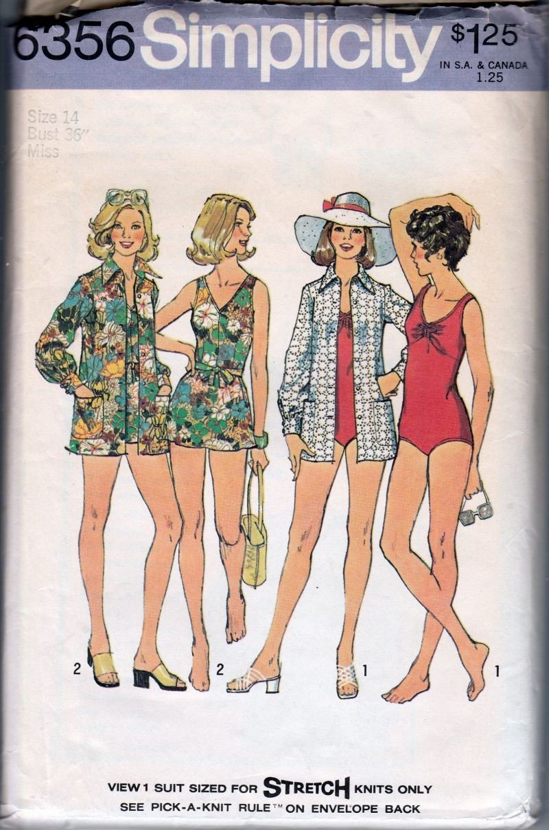 Simplicity 6356 Vintage 1970's Sewing Pattern Ladies Bathing Suit Swim Cover Up - VintageStitching - Vintage Sewing Patterns