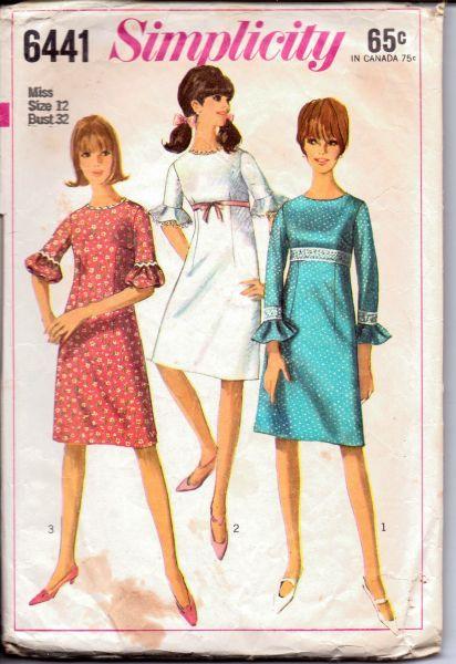 Simplicity 6441 Ladies MOD Dress Empire Waist Vintage 1960's Sewing Pattern - VintageStitching - Vintage Sewing Patterns