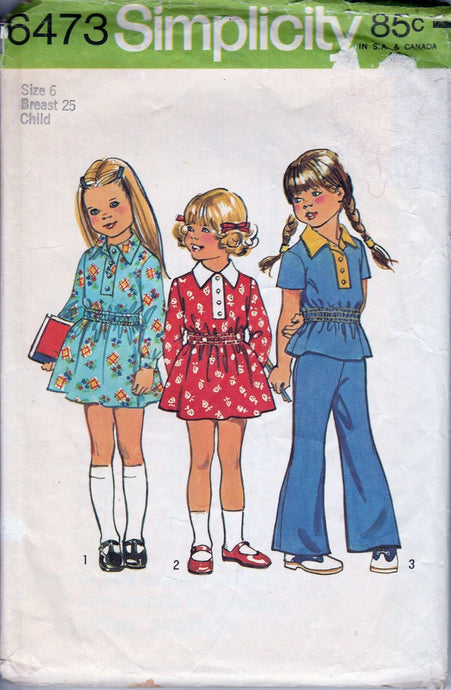 Simplicity 6473 Vintage 1960's Sewing Pattern Little Girls Play Dress Bell Bottom Pants - VintageStitching - Vintage Sewing Patterns