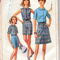 Simplicity 6504 Vintage 1960's Sewing Pattern Junior Ladies Sleeveless Blouse Skirt Bermuda Shorts - VintageStitching - Vintage Sewing Patterns