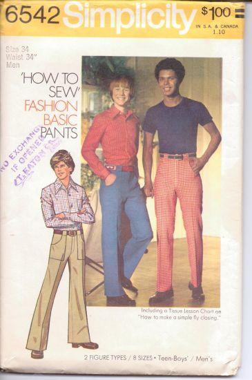 Simplicity 6542 Men's Pants Vintage 1970's Sewing Pattern - VintageStitching - Vintage Sewing Patterns