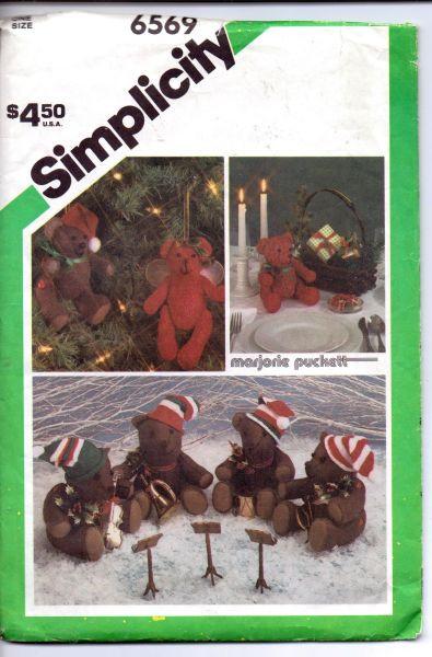Simplicity 6569 Stuffed Christmas Bears Vintage Sewing Craft Pattern - VintageStitching - Vintage Sewing Patterns