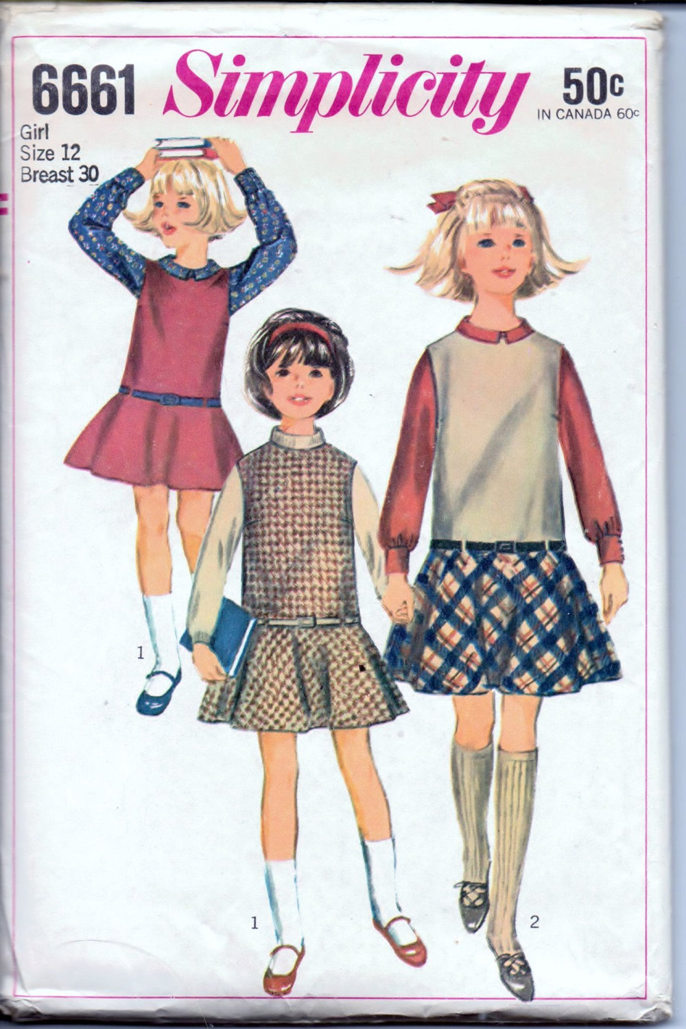Simplicity 6661 Young Girls Jumper Dress Blouse Vintage 1960's Sewing Pattern - VintageStitching - Vintage Sewing Patterns