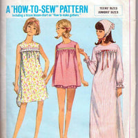 Simplicity 6757 Vintage 1960's Sewing Pattern Ladies Lingerie Baby Doll Nightgown Pajamas Long Shortie Junior - VintageStitching - Vintage Sewing Patterns