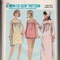 Simplicity 6757 Vintage 1960's Sewing Pattern Teen Girl Pajamas Baby Doll Nightgown - VintageStitching - Vintage Sewing Patterns