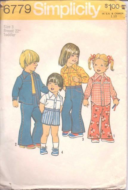 Simplicity 6779 Toddlers Bell Bottom Pants Shorts Vintage Pattern - VintageStitching - Vintage Sewing Patterns