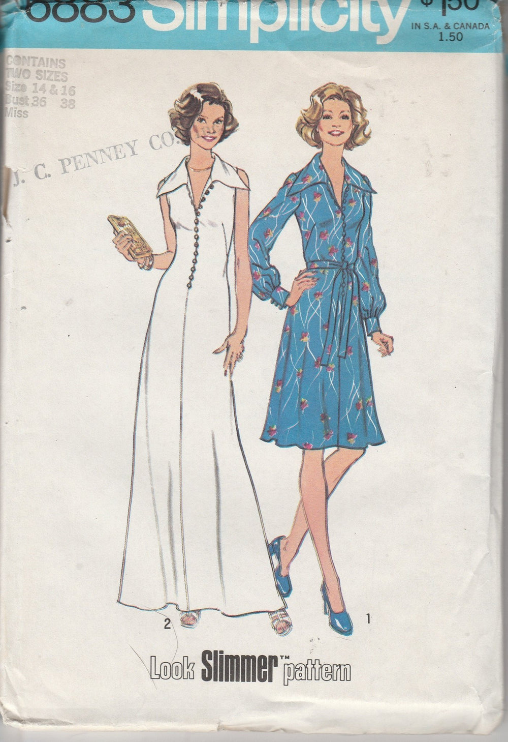 Simplicity 6883 Vintage 1970's Sewing Pattern Ladies Maxi Dress - VintageStitching - Vintage Sewing Patterns