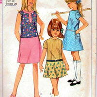 Simplicity 6897 Vintage 1960's Sewing Pattern Girls Dress A Line Sleeveless Lowered Waistline - VintageStitching - Vintage Sewing Patterns