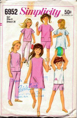 Simplicity 6952 Girls Pants Shorts Dress Top Vintage Sewing Pattern - VintageStitching - Vintage Sewing Patterns