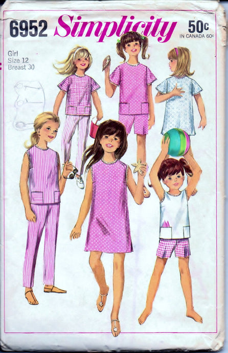 Simplicity 6952 Girls Pants Shorts Dress Top Vintage Sewing Pattern - VintageStitching - Vintage Sewing Patterns