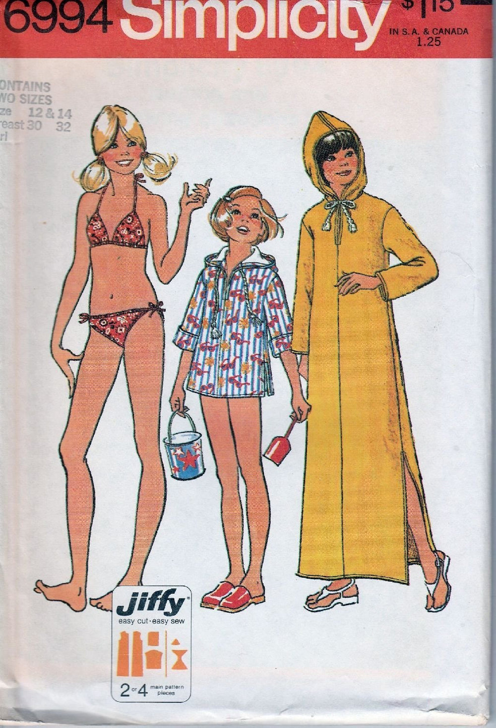 Simplicity 6994 Vintage 1970's Sewing Pattern Girls Beach Cover Up Bikini Bathing Suit - VintageStitching - Vintage Sewing Patterns
