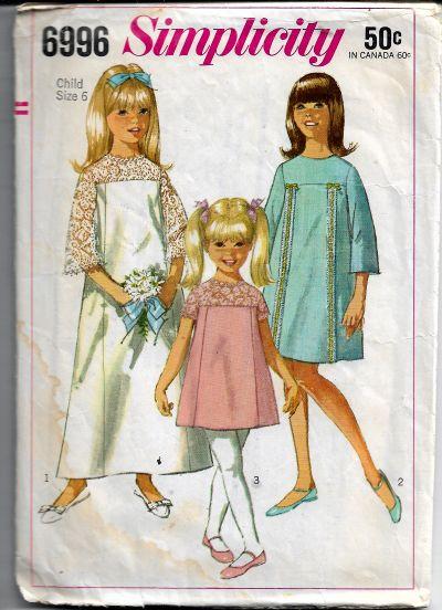 Simplicity 6996 Vintage Sewing Pattern 1960s Girls Flower Girl Dress Gown - VintageStitching - Vintage Sewing Patterns