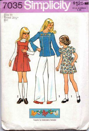 Simplicity 7035 Girls Jumper Short Dress Top Vintage 1970's Sewing Pattern - VintageStitching - Vintage Sewing Patterns