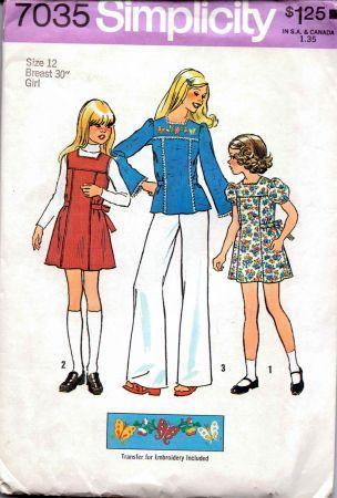 Simplicity 7035 Girls Short Jumper Dress Top Vintage 1970's Sewing Pattern - VintageStitching - Vintage Sewing Patterns