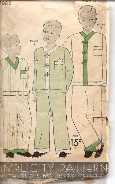 Simplicity 7082 1930's Vintage Sewing Pattern Boys Pajamas - VintageStitching - Vintage Sewing Patterns