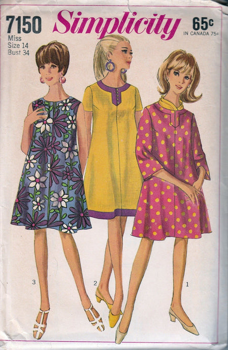 Simplicity 7150 Vintage 1960's Sewing Pattern Ladies Mod Maternity Dress Bell Sleeves - VintageStitching - Vintage Sewing Patterns