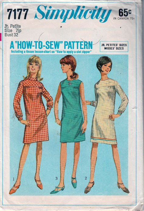 Simplicity 7177 Vintage 1960's Sewing Pattern Ladies MOD Casual Dress - VintageStitching - Vintage Sewing Patterns