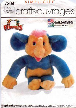 Simplicity 7204 Firffels Stuffed Animal Elephonkey Elephant Monkey Toy Vintage 80's Craft Pattern - VintageStitching - Vintage Sewing Patterns