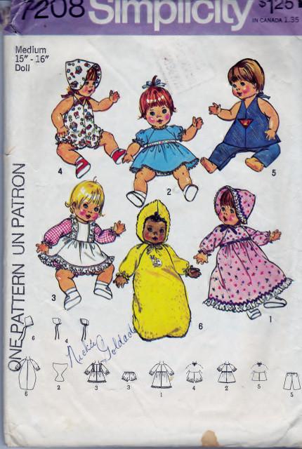 Simplicity 7208 Doll Clothes Pattern Ginny Baby Powder Puff Vintage 1970's Sewing Pattern - VintageStitching - Vintage Sewing Patterns