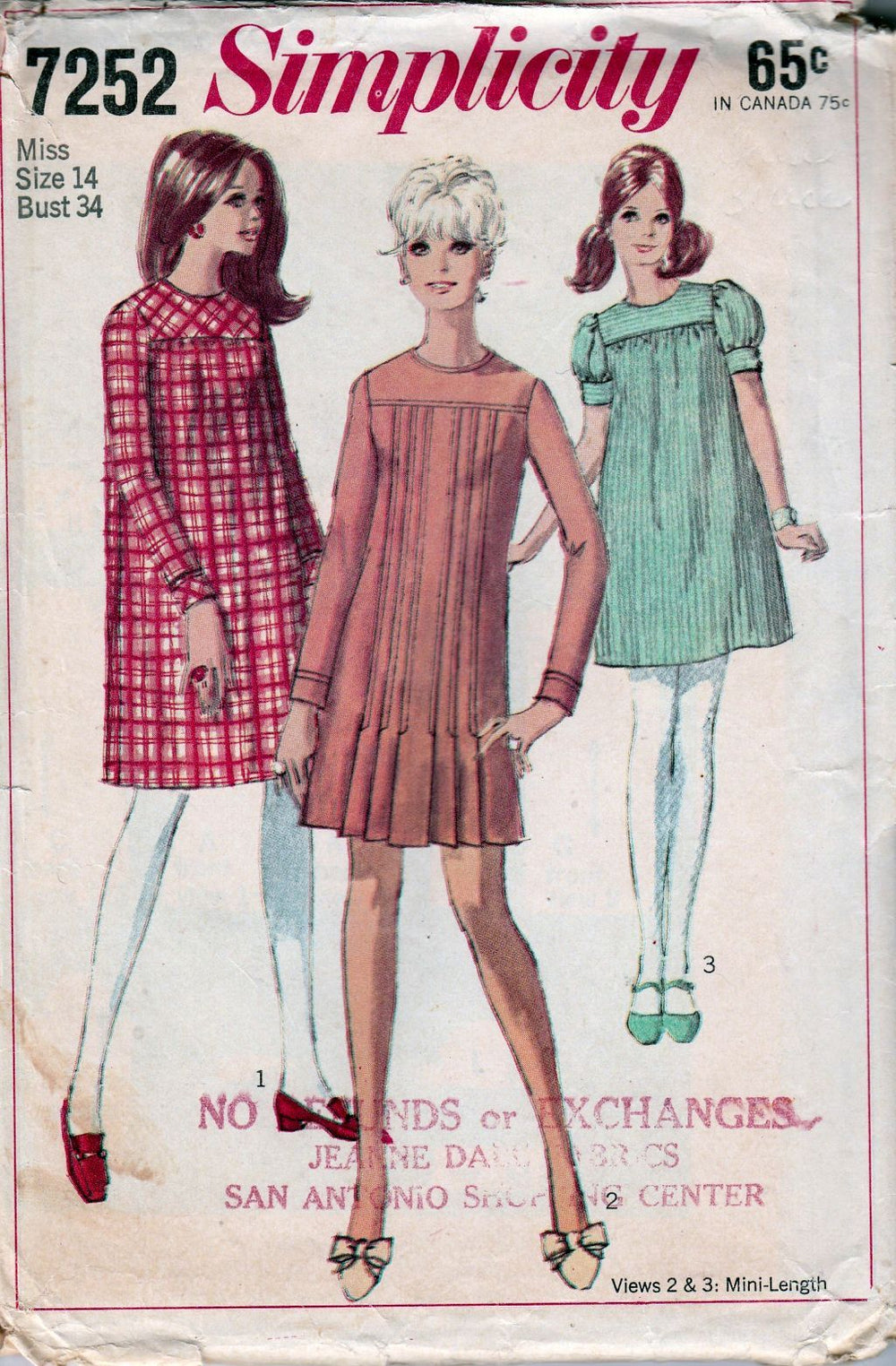 Simplicity 7252 Ladies Regular Mini Dress Vintage Sewing Pattern 1960's - VintageStitching - Vintage Sewing Patterns