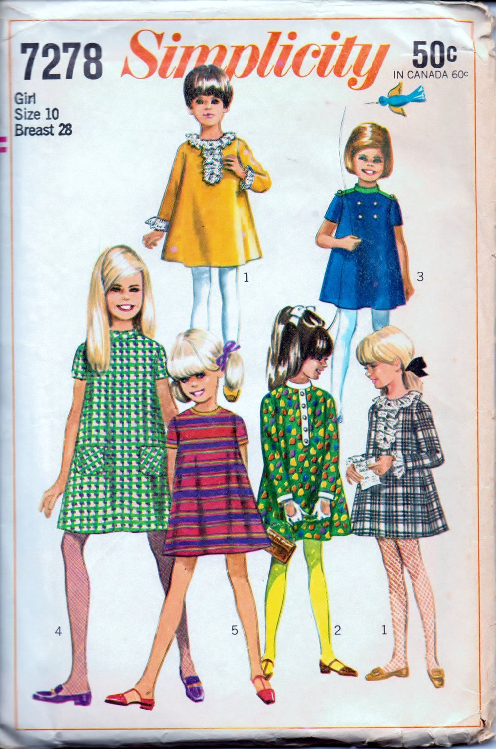 Simplicity 7278 Young Girls' Tent Dress with Detachable Neck Vintage 60's Sewing Pattern - VintageStitching - Vintage Sewing Patterns