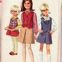 Simplicity 7332 Vintage 1960's Sewing Pattern Little Girls Long Sleeve Blouse Vest Inverted Pleat Skirt - VintageStitching - Vintage Sewing Patterns