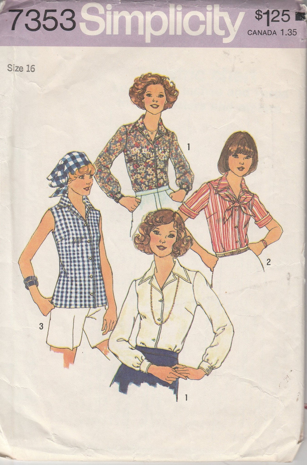 Simplicity 7353 Vintage 1970's Sewing Pattern Ladies Button Front Blouse - VintageStitching - Vintage Sewing Patterns