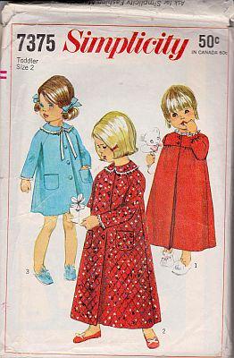 Simplicity 7375 Toddler Short or Long Robe Nightgown Vintage Pattern - VintageStitching - Vintage Sewing Patterns
