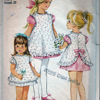 Simplicity 7405 Vintage 60's Pattern Little Girl Toddler Party Dress Ruffled Pinafore Puff Sleeves - VintageStitching - Vintage Sewing Patterns