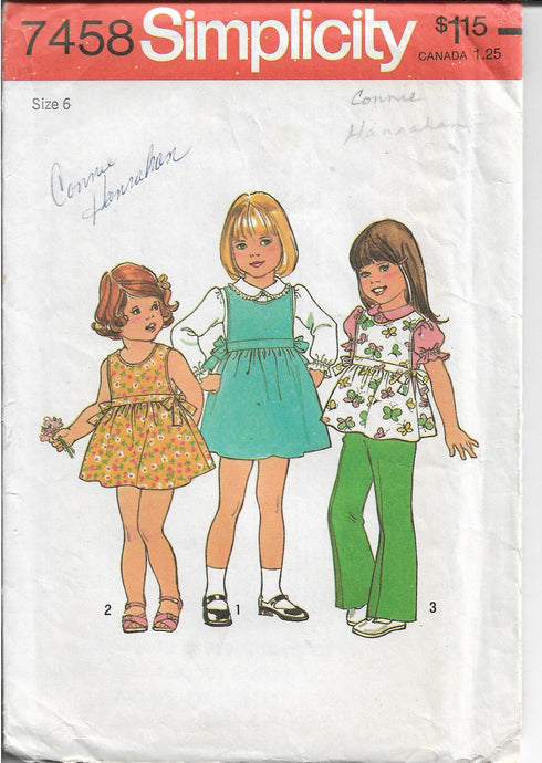 Simplicity 7458 Girls Dress Jumper Blouse Vintage 1970's Sewing Pattern - VintageStitching - Vintage Sewing Patterns