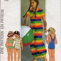 Simplicity 7506 Vintage Sewing Pattern Girls Bathing Suit Bikini Cover-Up Swim - VintageStitching - Vintage Sewing Patterns