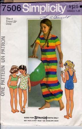Simplicity 7506 Vintage Sewing Pattern Girls Bathing Suit Bikini Cover-Up Swim - VintageStitching - Vintage Sewing Patterns