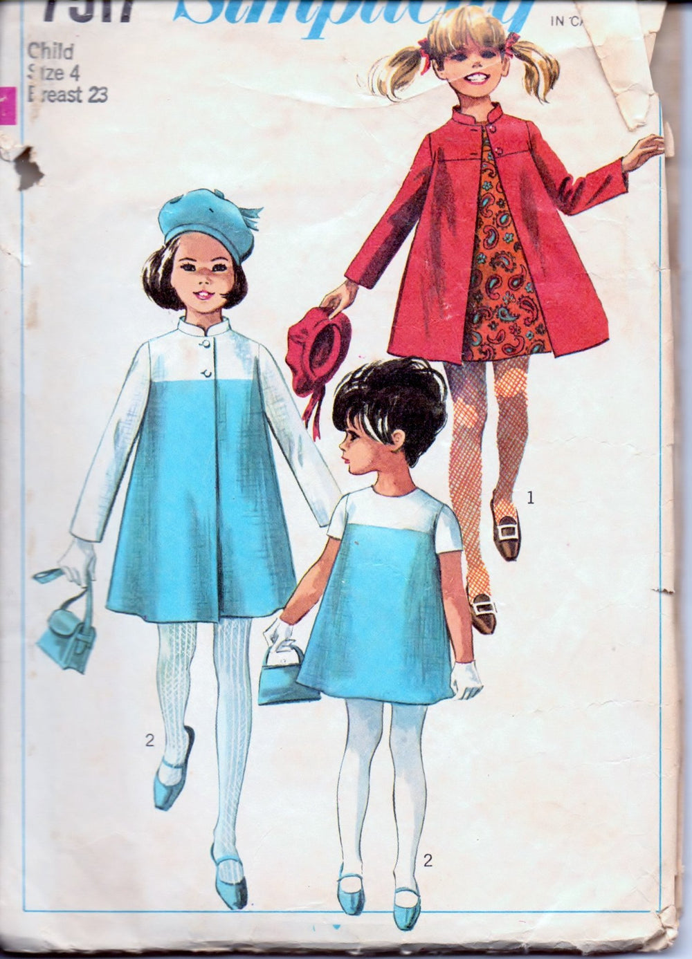 Simplicity 7517 Little Girls' Dress and Coat Vintage 1960's Sewing Pattern - VintageStitching - Vintage Sewing Patterns