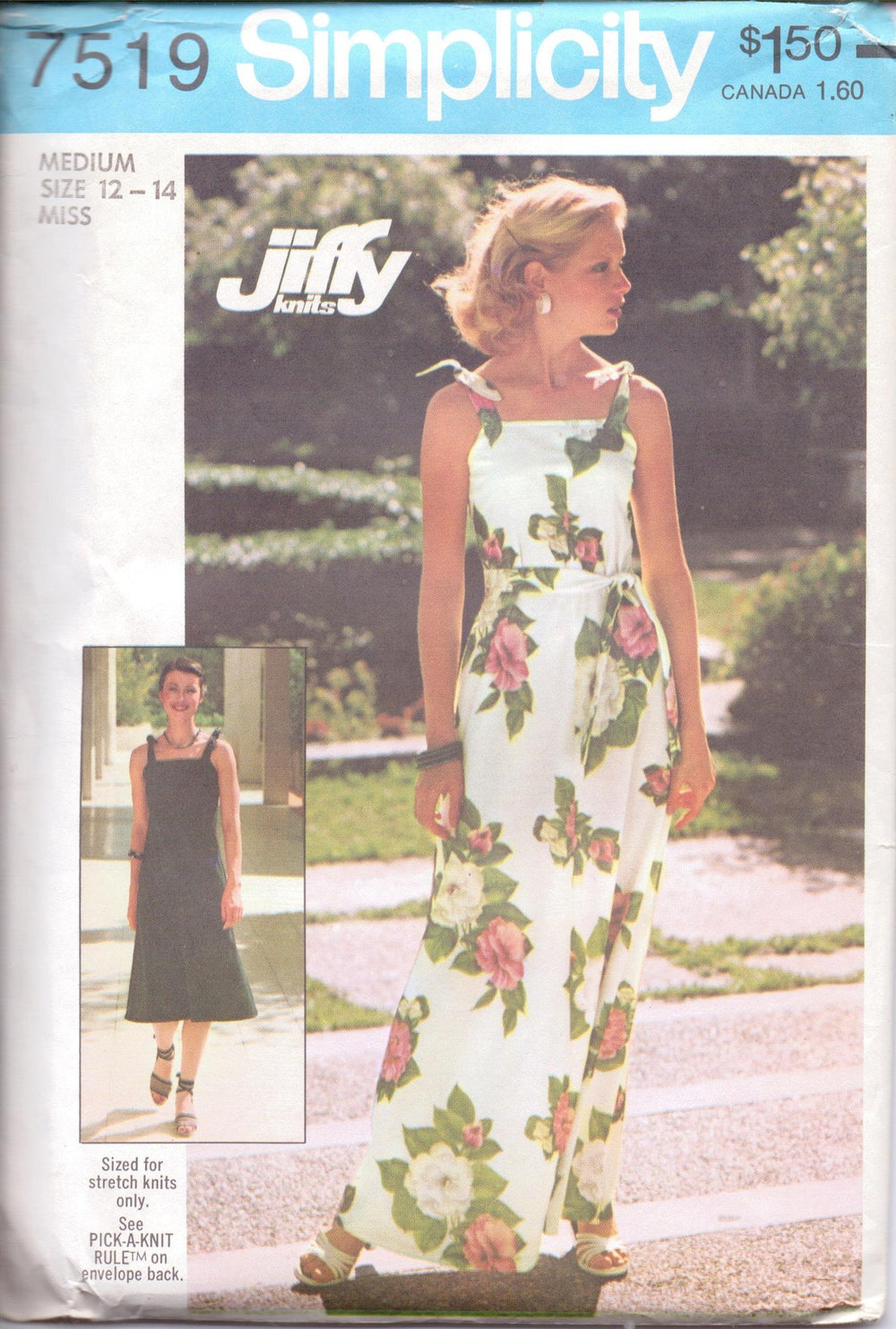 Simplicity 7519 Ladies Jiffy Knit Dress Long Floor Knee Length Vintage 1970's Sewing Pattern - VintageStitching - Vintage Sewing Patterns