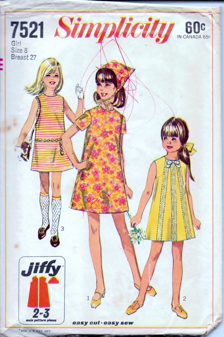 Simplicity 7521 Little Girls' Jiffy Dress and Scarf Simple To Sew Vintage 1960's Sewing Pattern - VintageStitching - Vintage Sewing Patterns