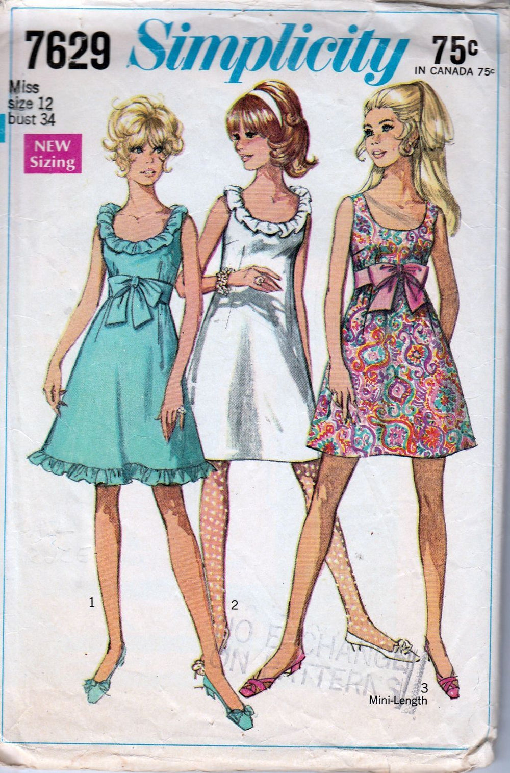 Simplicity 7629 Ladies Sleeveless A-Line Dress Ruffles Vintage 1960's Sewing Pattern - VintageStitching - Vintage Sewing Patterns